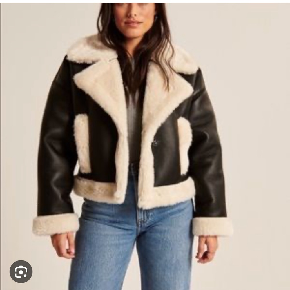 Oversized Short Sherpa-Lined Vegan Leather Coat
